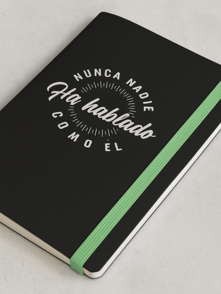 Libretas cocida portada suave con grabado blanco y elástico verde